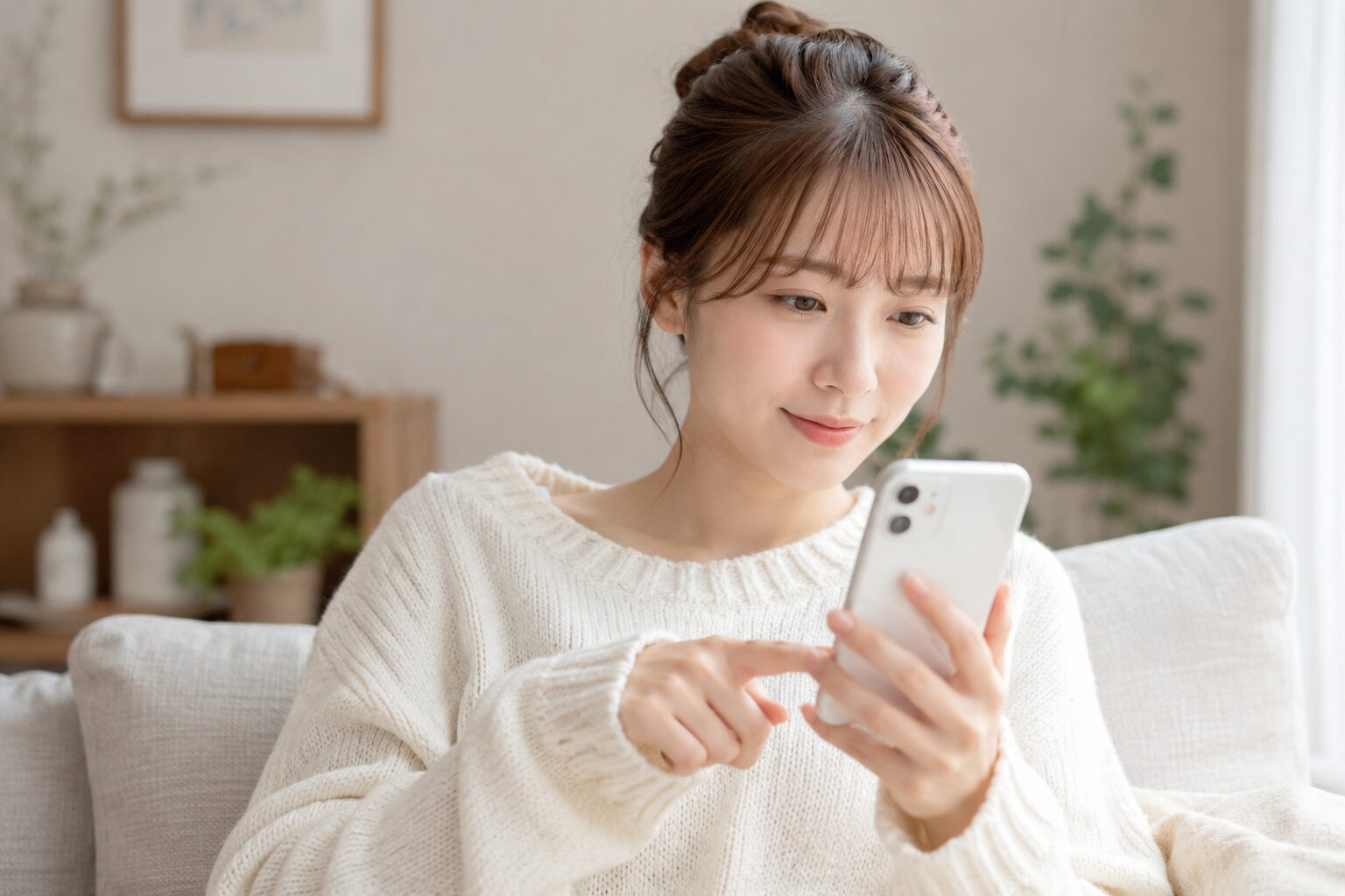 お客様がスマホでサロンのホームページを確認しているイメージ