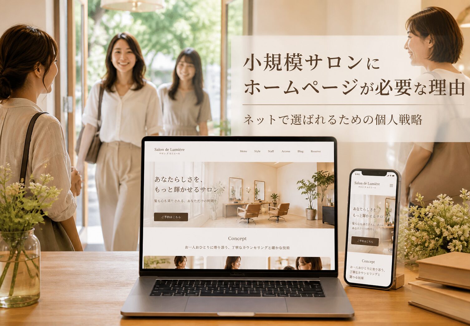 小規模サロンにホームページが必要な理由とネットで選ばれるための個人戦略を表したアイキャッチ画像